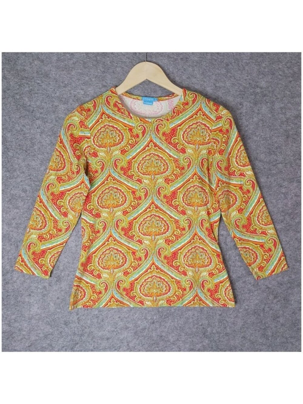 J McLaughlin Catalina Cloth Top Womens Small Paisley Damask Print 3/4 Sleeve